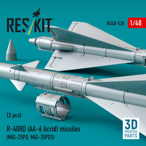 RESKIT RS48-0528 R-40RD (AA-6 &amp;quot;Acrid&amp;quot;) missiles (2 pcs) (3D printed) 1/48 – imagen 3