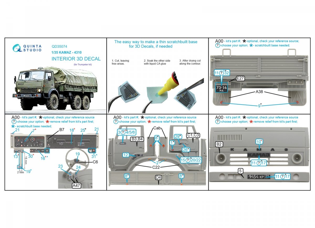Quinta Studio QD35074 KAMAZ 4310 3D-Printed &amp;amp; coloured Interior on decal paper (Trumpeter) 1/35 – immagine 8
