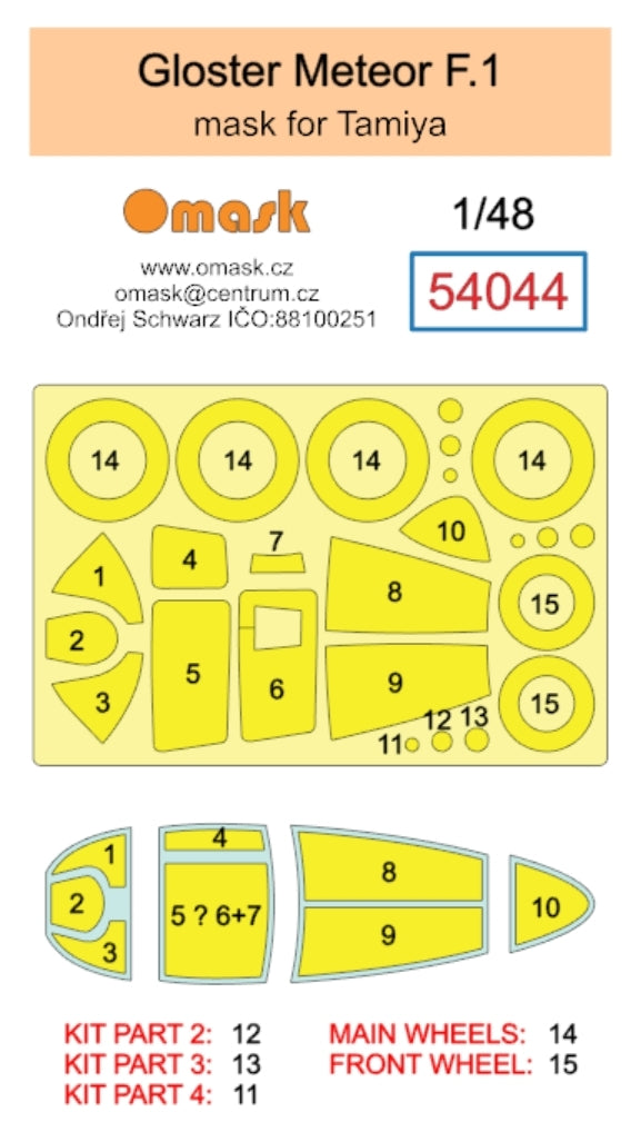 Omask 54044 Gloster Meteor F.1 mask (for Tamiya) 1/48 – immagine 2