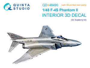Quinta Studio QD+48490 F-4S Phantom II Intérieur imprimé en 3D et coloré sur papier décalcomanie (Academy) (avec pièces en résine imprimées en 3D) 1/48