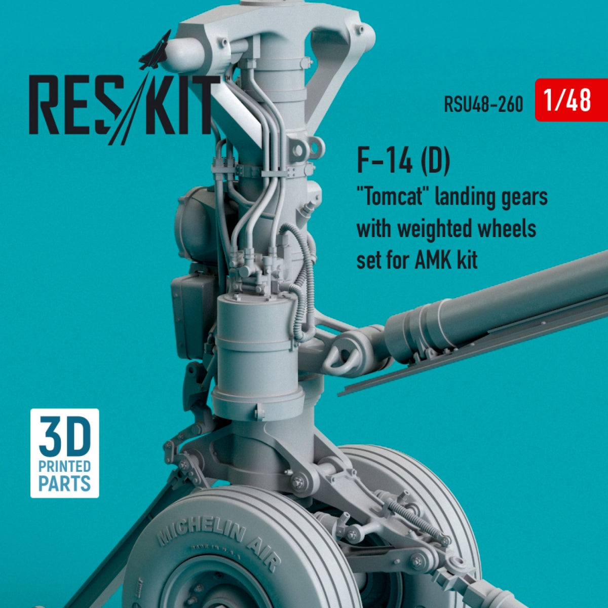 RESKIT RSU48-0260 F-14 (D) « TOMCAT » Train d&amp;#39;atterrissage avec roues lestées pour maquette AMK (résine et impression 3D) 1/48 – image 3