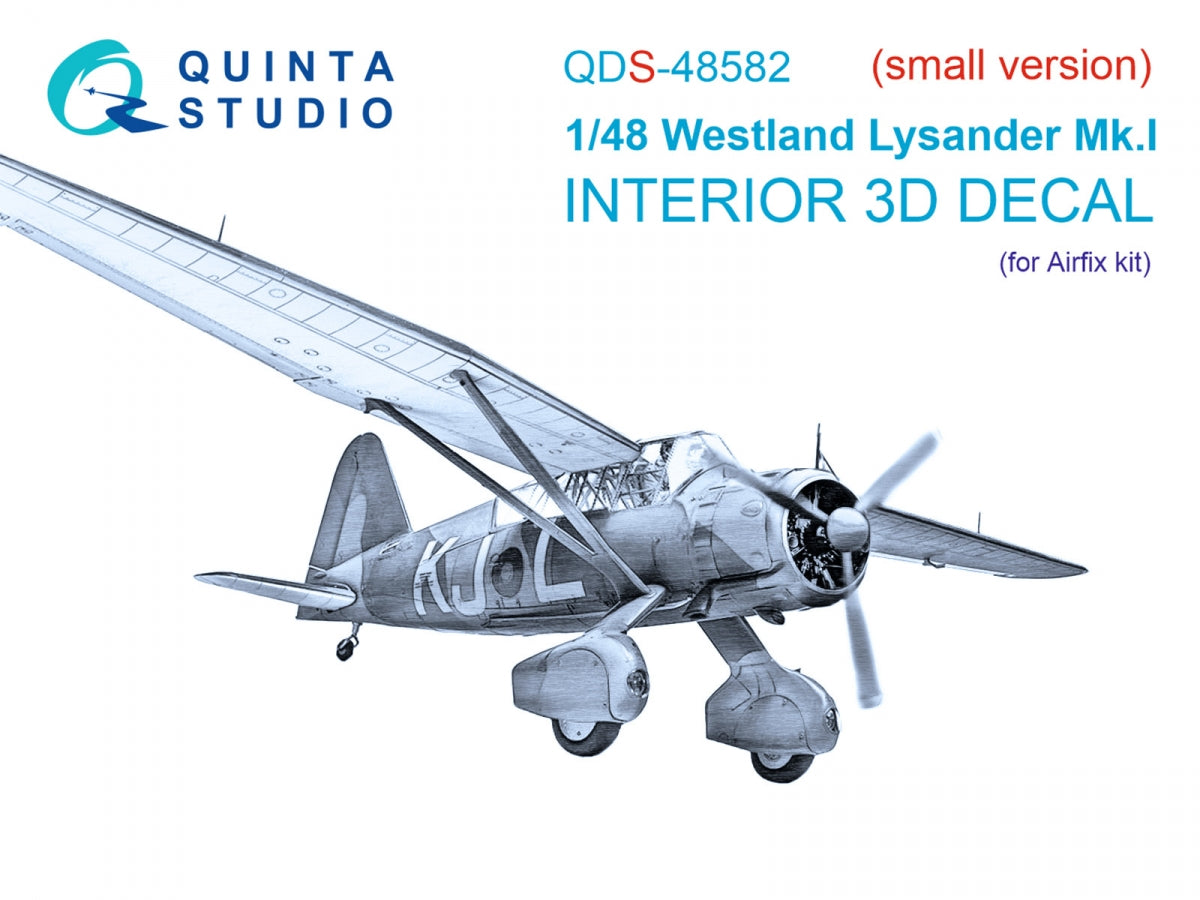 Quinta Studio QDS-48582 Westland Lysander Mk.I 3D-Printed &amp; colored Interior on decal paper (Airfix) (small version) 1/48