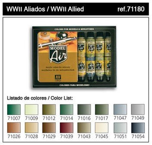 Ensemble de 16 couleurs Vallejo Model Air WWII Alliés (71180)