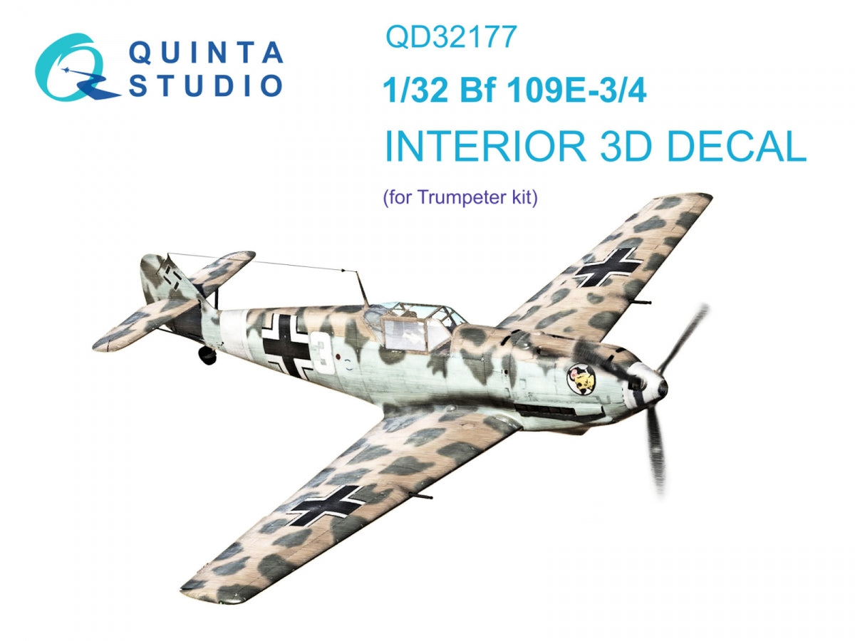 Quinta Studio QD32177 Bf 109E3/4 3D-Printed coloured Interior on decal paper (Trumpeter) 1/32