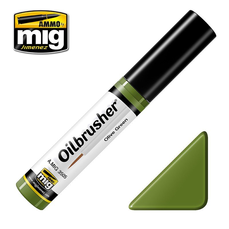 AMMO de Mig Jimenez 3505 Oilbrusher VERT OLIVE - peinture à l'huile avec pinceau