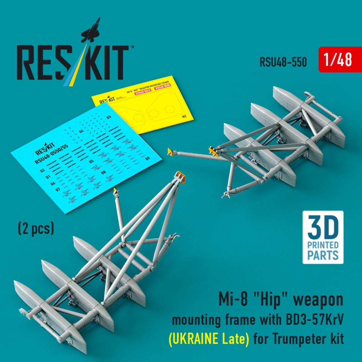 RESKIT RSU48-0550 Mi-8 "Hip" weapon mounting frame with BD3-57KrV for Trumpeter kit (UKRAINE Late) (2 pcs) (3D Printed) 1/48
