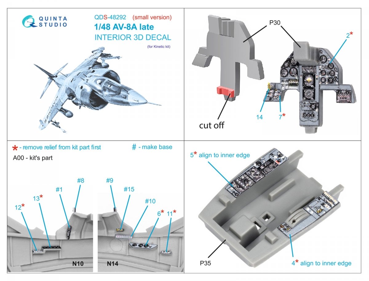 Quinta Studio QDS-48292 AV-8A Late 3D-Printed &amp;amp; coloured Interior on decal paper (Kinetic) (Small version) 1/48 – immagine 2