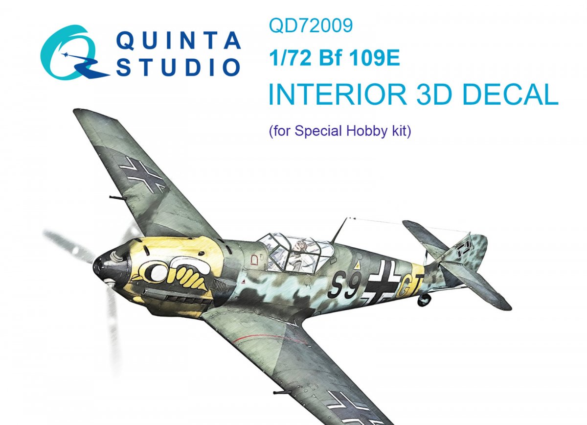 Intérieur imprimé en 3D et coloré sur papier décalcomanie Quinta Studio QD72009 Bf 109E (Special Hobby) 1/72