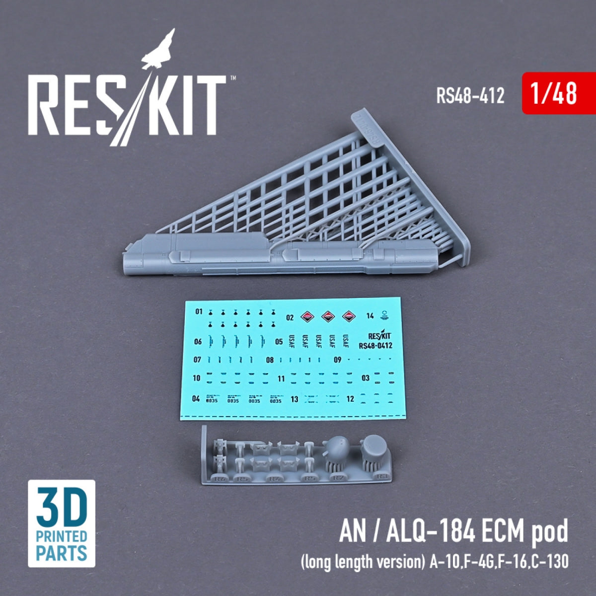 RESKIT RS48-0412 AN / ALQ-184 ECM POD (LONG LENGTH VERSION) (3D PRINTED) 1/48 – immagine 2