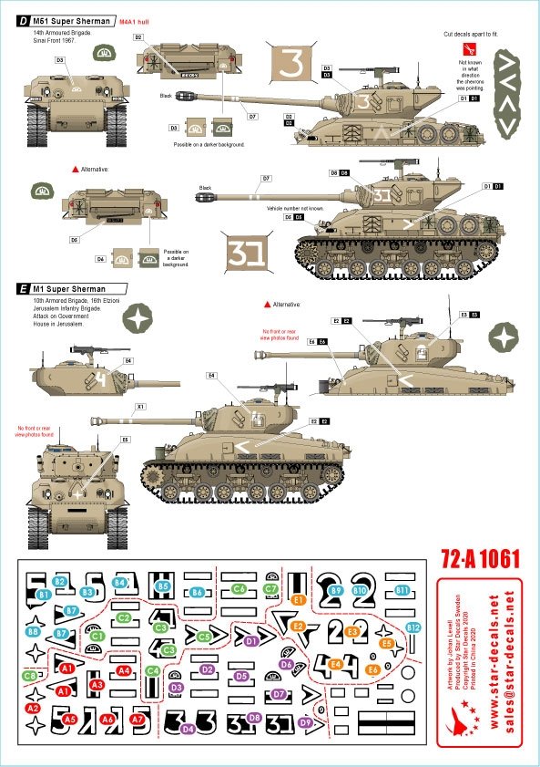 Star Decals 72-A1061 Marquages ​​pour véhicules blindés israéliens n° 6 (1960 et Guerre des Six Jours). M51 Super Sherman + M1 Super Sherman /72 – image 2