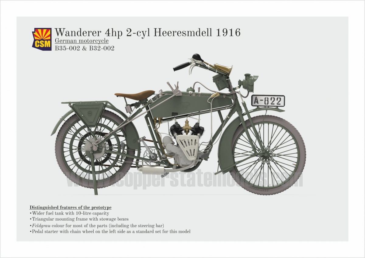 Copper State Models B32-002 Wanderer 4PS 1916 Motorcycle 1/32 – zdjęcie 7