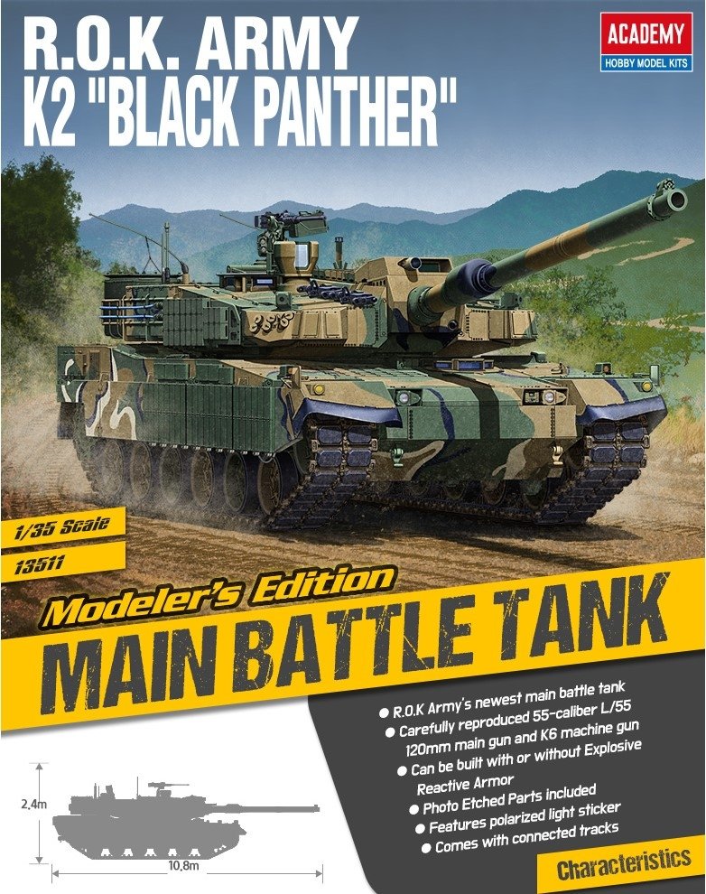 Academy 13511 R.O.K. ARMY K2 Black Panther w photo etched parts 1/35