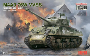 Maquette Rye Field 5136 M4A3 76W VVSS Sherman, version modernisée tardive, intérieur complet, échelle 1/35