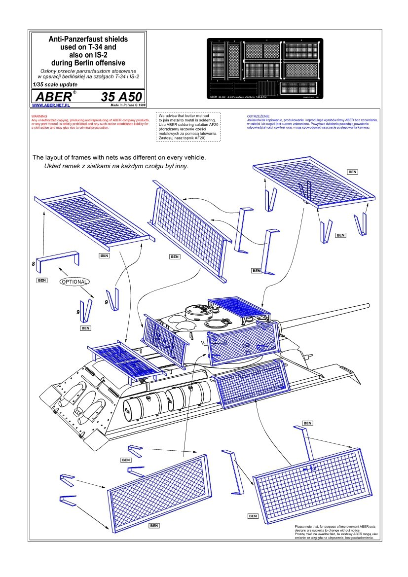 Aber 35A050 Osłony przeciw panzerfaustom do T-34 i IS-2 1/35 – immagine 4