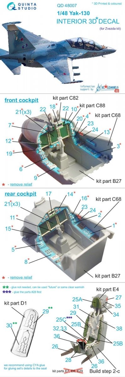 Quinta Studio QD48007 Yak-130 3D-Printed &amp;amp; coloured Interior on decal paper (for Zvezda kits) 1/48 – immagine 9