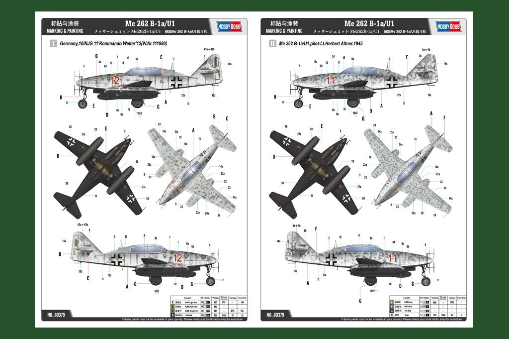 Hobby Boss 80379 Messerschmitt Me 262B-1a/U1 – immagine 3