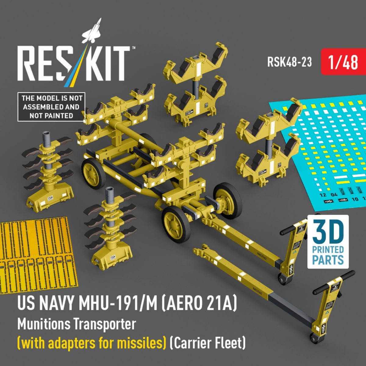 RESKIT RSK48-0023 US NAVY MHU-191/M (AERO 21A) Munitions Transporter (with adapters for missiles) (Carrier Fleet) (3D Printed model kit) 1/48 – image 5