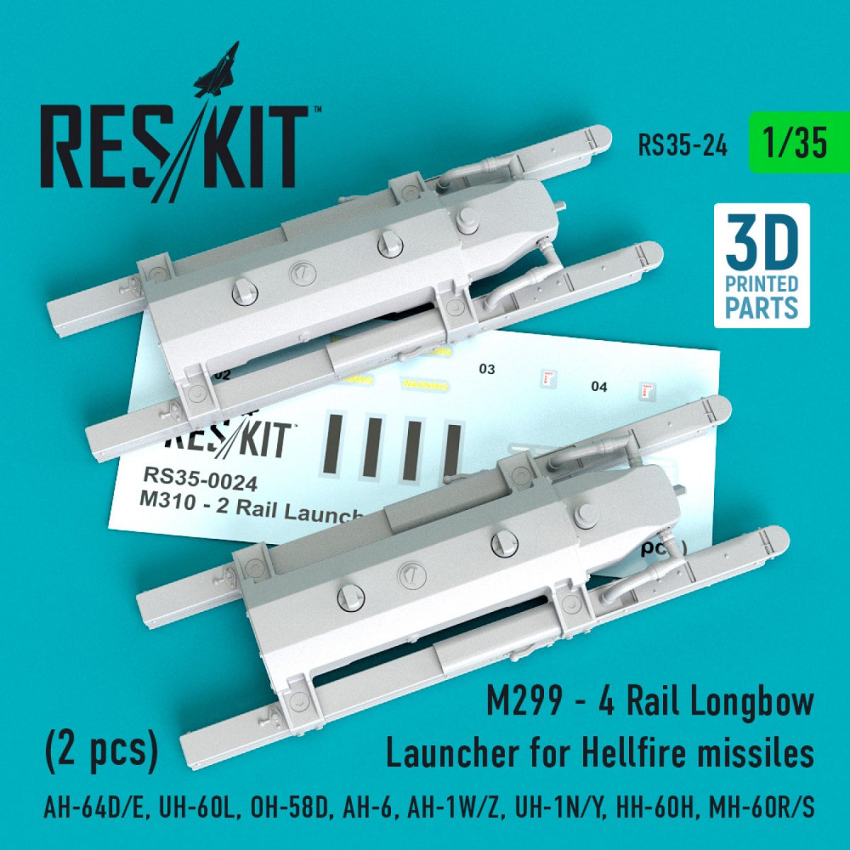 RESKIT RS35-0024 M310 - 2 RAIL LAUNCHER FOR HELLFIRE MISSILES (2 PCS) 1/35