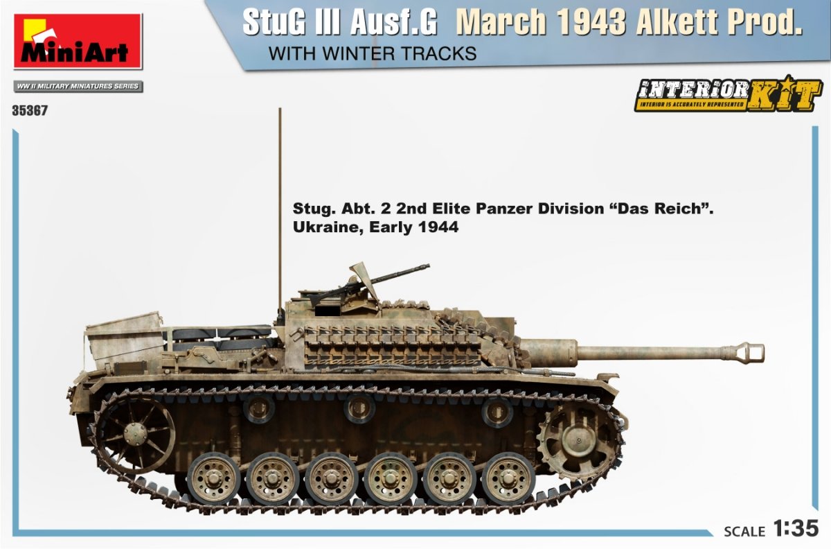 Mini Art 35367 StuG III Ausf. G Mars 1943 Alkett Prod. AVEC CHENILLES D&amp;#39;HIVER. KIT INTÉRIEUR 1/35 – image 7