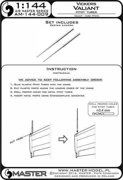 Master AM-144-009 Vickers Valiant - Pilot Tubes 1/144 – immagine 3