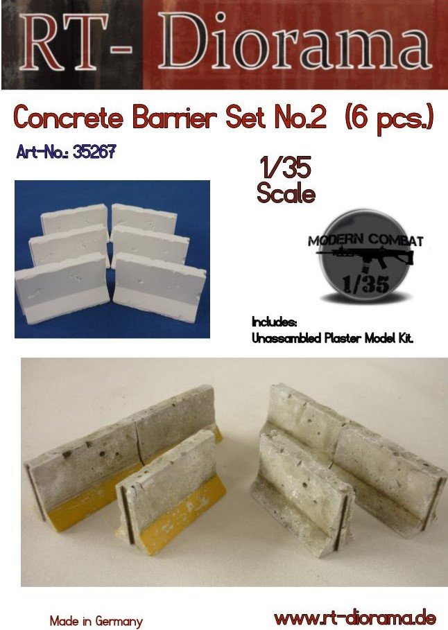 RT-Diorama 35267 Barrière en béton, set n° 2 (6 pièces), échelle 1/35
