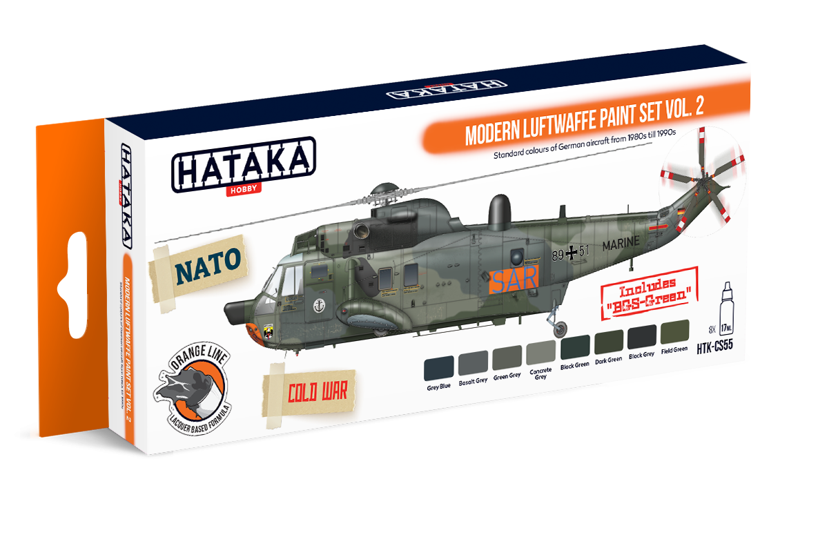Hataka HTK-CS55 ORANGE LINE – Coffret de peintures Luftwaffe modernes vol. 2, 8 x 17 ml