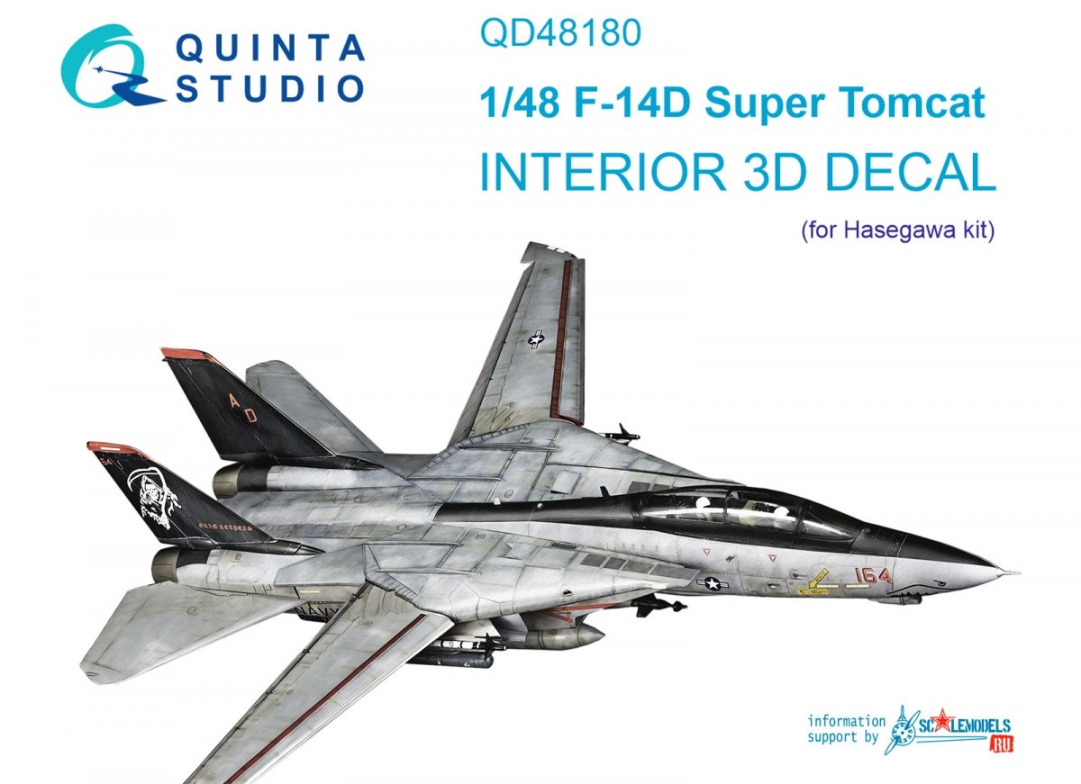 Quinta Studio QD48180 F-14D 3D-Printed & coloured Interior on decal paper (Hasegawa) 1/48