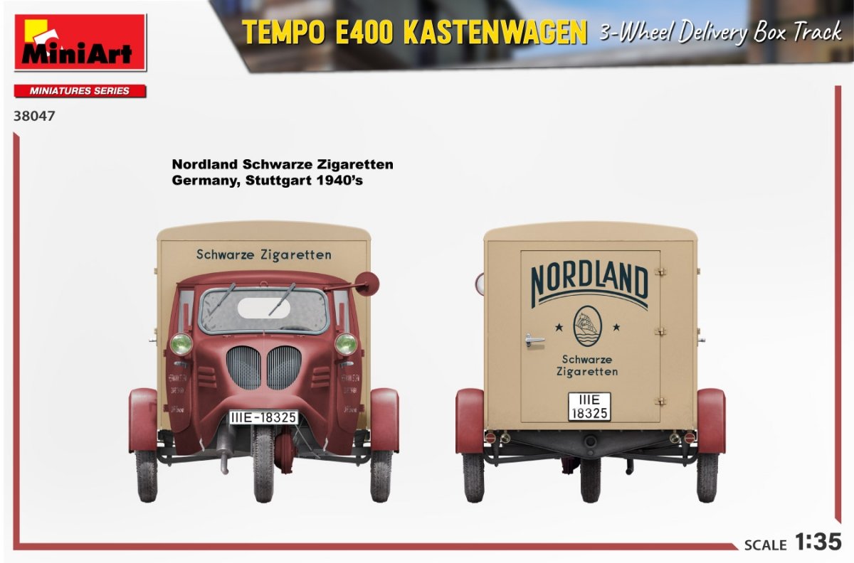 MiniArt 38047 TEMPO E400 KASTENWAGEN 3-WHEEL DELIVERY BOX TRACK 1/35 – immagine 12
