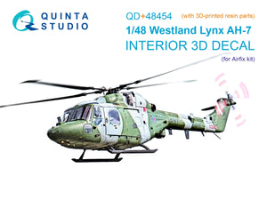 Quinta Studio QD+48454 Lynx AH-7 3D-Printed &amp;amp; coloured Interior on decal paper (Airfix) (with 3D-printed resin parts) 1/48