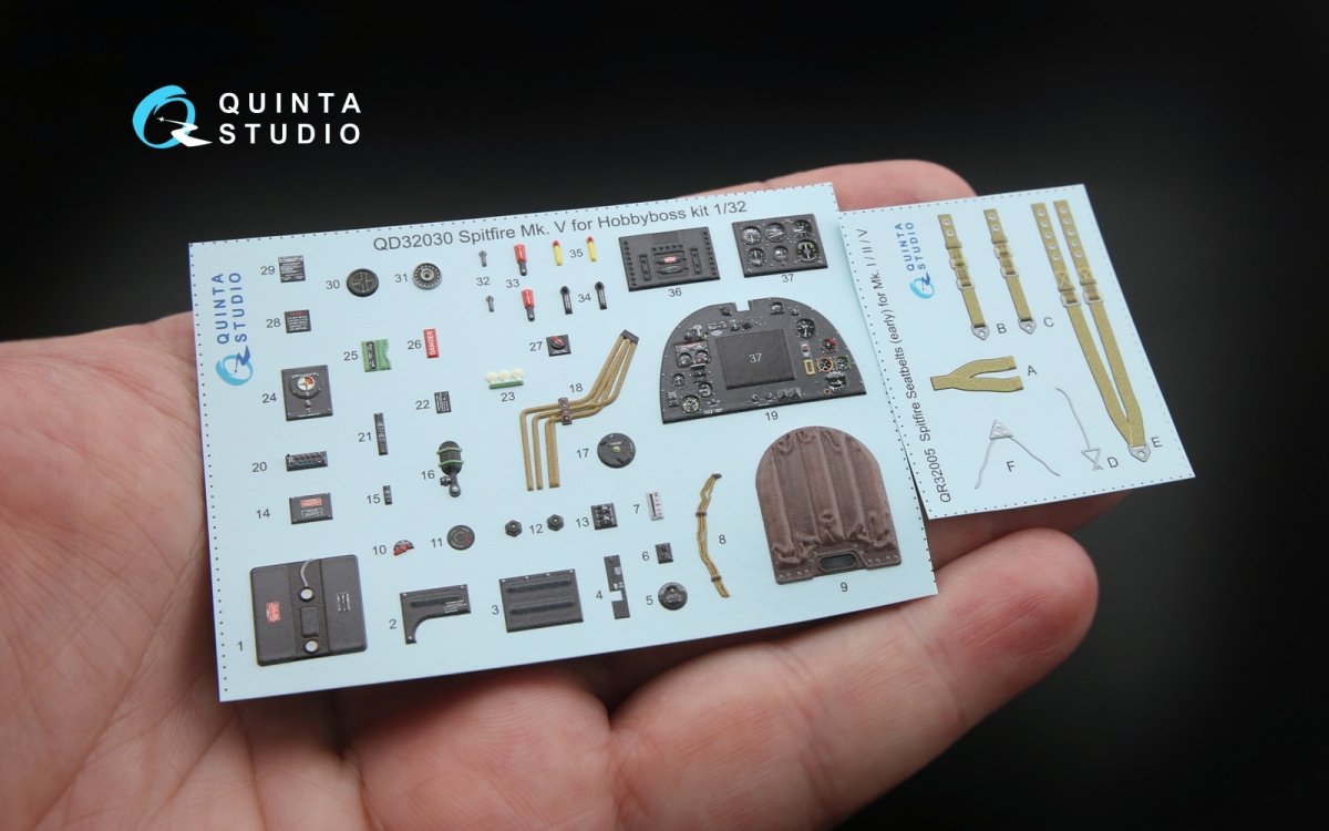 Quinta Studio QD32030 Spitfire Mk.V 3D-Printed &amp;amp; coloured Interior on decal paper (for Hobbyboss kit) 1/32 – immagine 2
