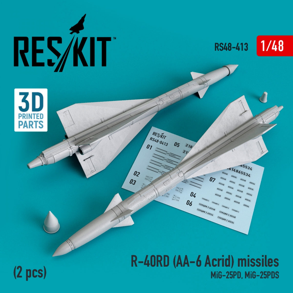 RESKIT RS48-0413 R-40RD (AA-6 ACRID) MISSILES (2 PIÈCES) 1/48