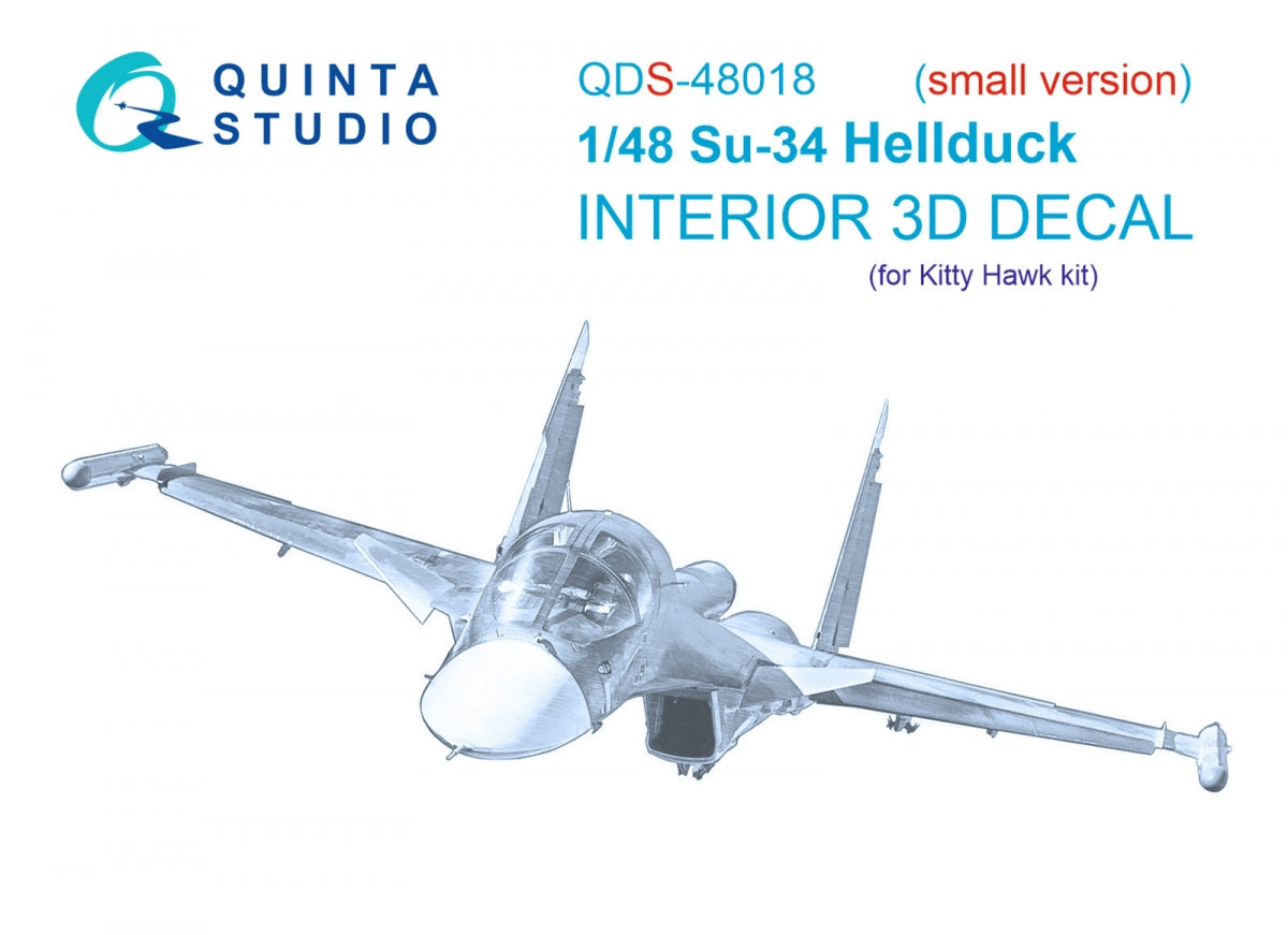 Quinta Studio QDS-48018 Su-34 3D-Printed coloured Interior on decal paper (KittyHawk) (Small version) 1/48