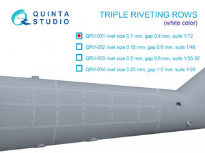 Rangées de rivets triples Quinta Studio QRV-031 (taille des rivets : 0,10 mm, écartement : 0,4 mm, convient à l’échelle 1/72), couleur blanche, longueur totale : 6,6 m / 22 pi