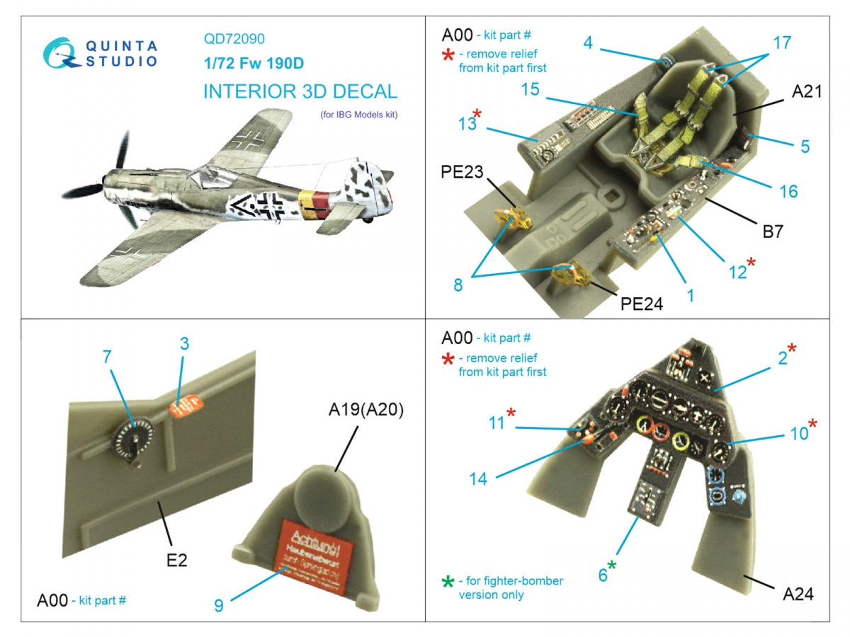 Quinta Studio QD72090 Fw 190D 3D-Printed &amp;amp; coloured Interior on decal paper (IBG models) 1/72 – immagine 2