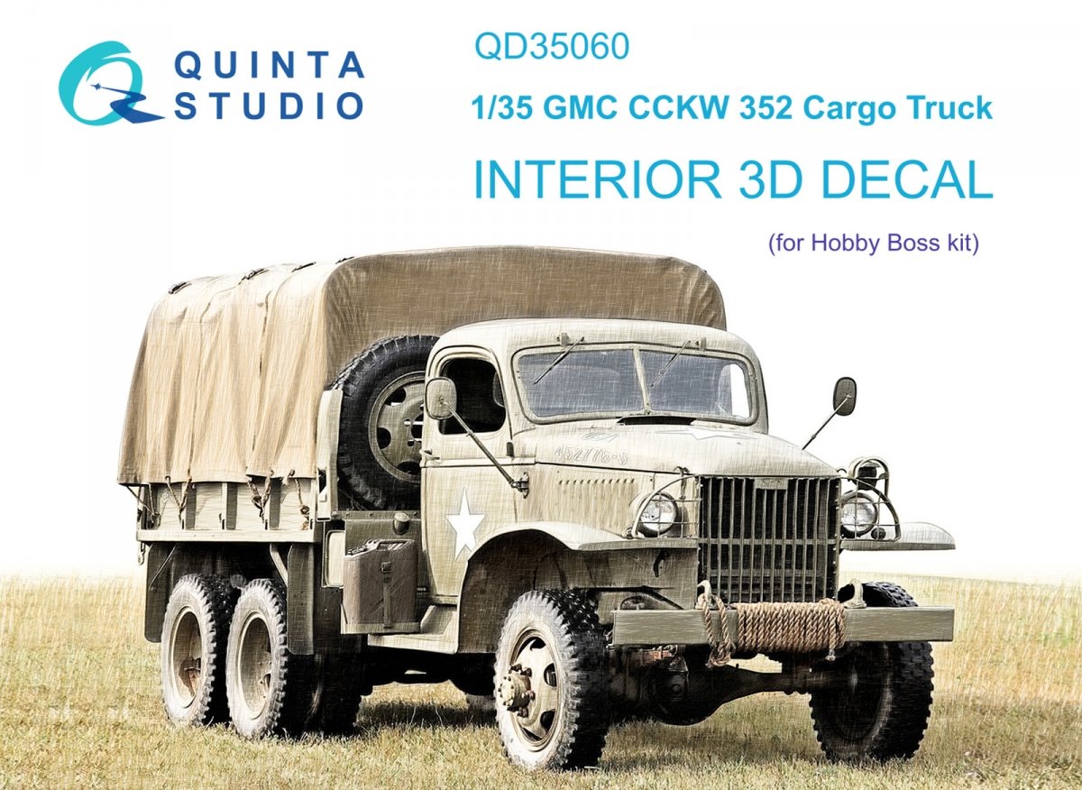 Quinta Studio QD35060 GMC CCKW 352 Cargo Truck 3D-Printed &amp;amp; coloured Interior on decal paper (HobbyBoss) 1/35