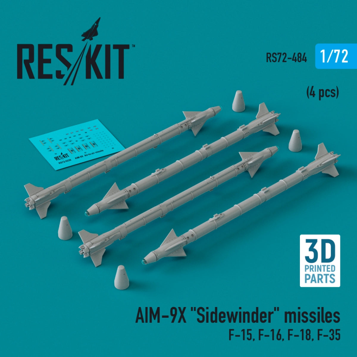 RESKIT RS72-0484 AIM-9X "Sidewinder" missiles (4 pcs) (3D Printed) 1/72
