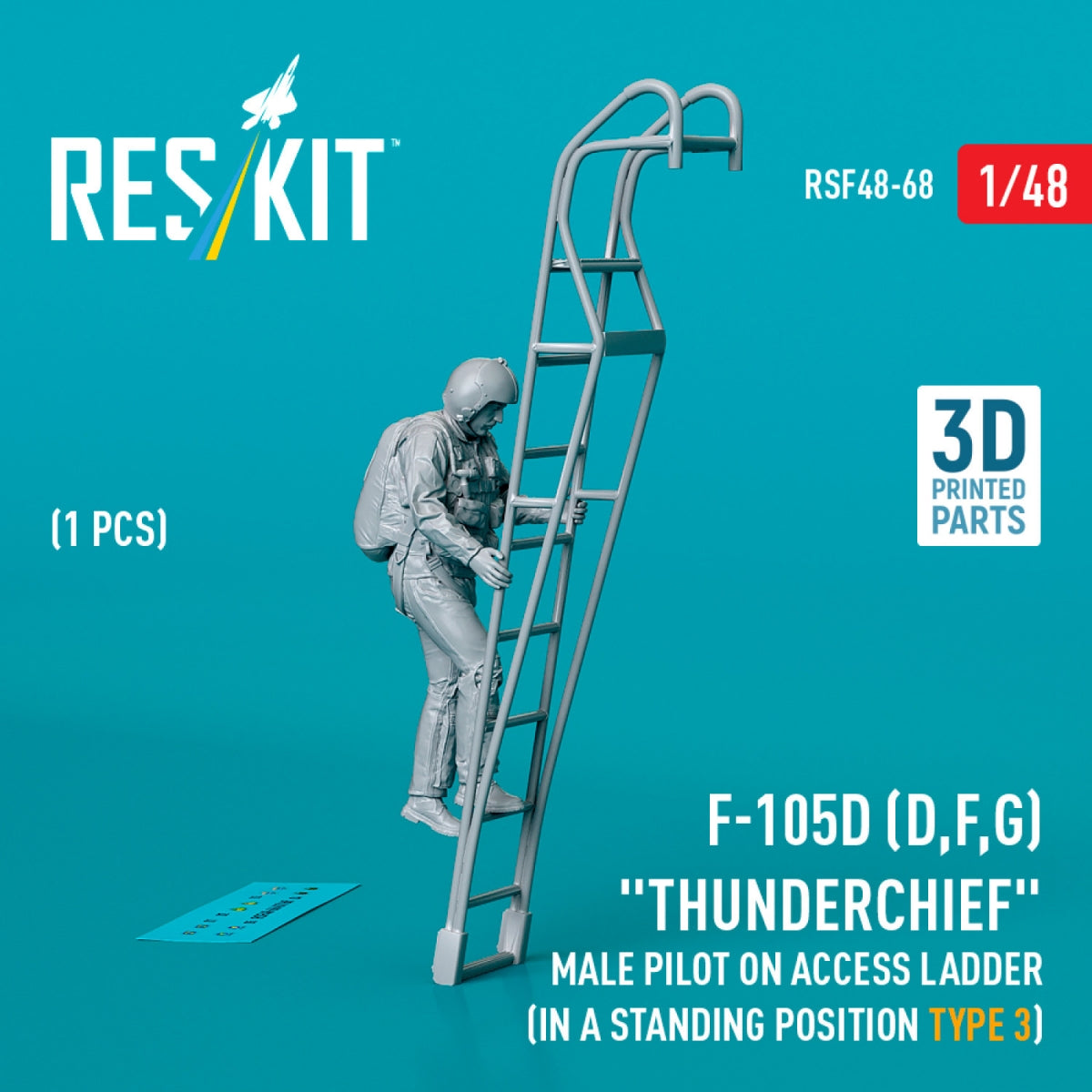 RESKIT RSF48-0068 F-105 (D,F,G) « Thunderchief » pilote masculin sur échelle d&amp;#39;accès (position debout - type 3) (1 pièce) (Impression 3D) 1/48 – image 2