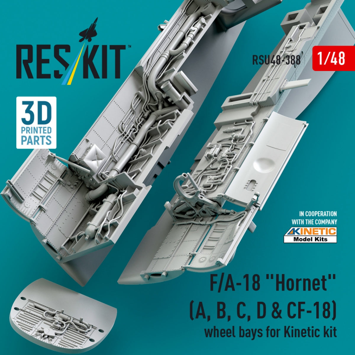 RESKIT RSU48-0388 F/A-18 &amp;quot;Hornet&amp;quot; (A, B, C, D &amp;amp; CF-18) wheel bays for Kinetic kit (3D printed) 1/48 – imagen 4