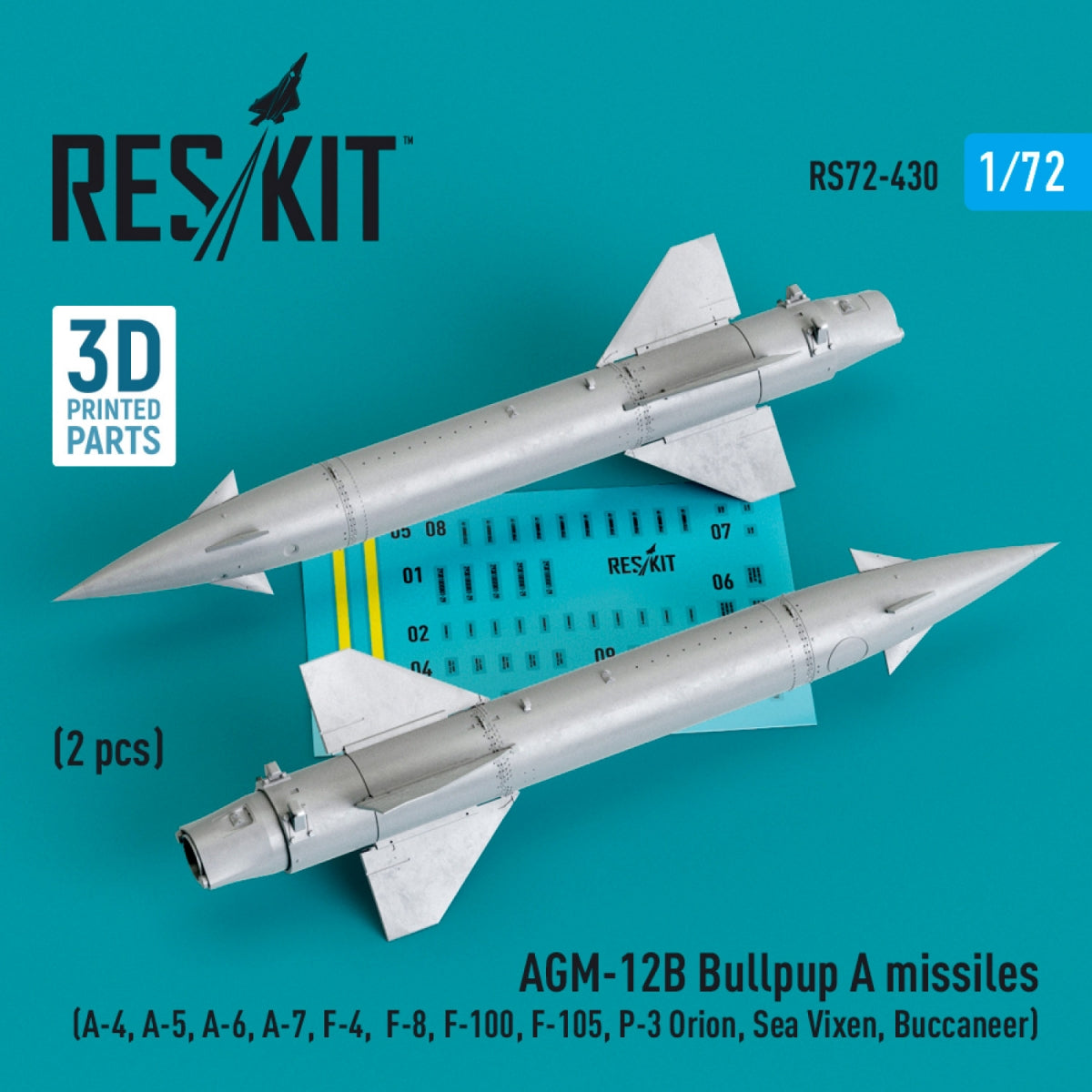 RESKIT RS72-0430 AGM-12B BULLPUP A MISSILES (2 PCS) (3D PRINTED) 1/72