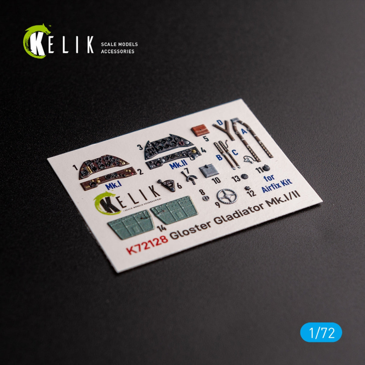 KELIK K72128 Gloster Gladiator Mk.I/II - interior 3D decals for Airfix kit 1/72