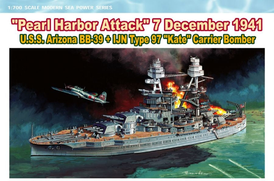 Dragon 7127 USS Arizona BB-39 + IJN Type 97 Kate Carrier Bomber Pearl Harbor Attack 7 December 1941 1/700