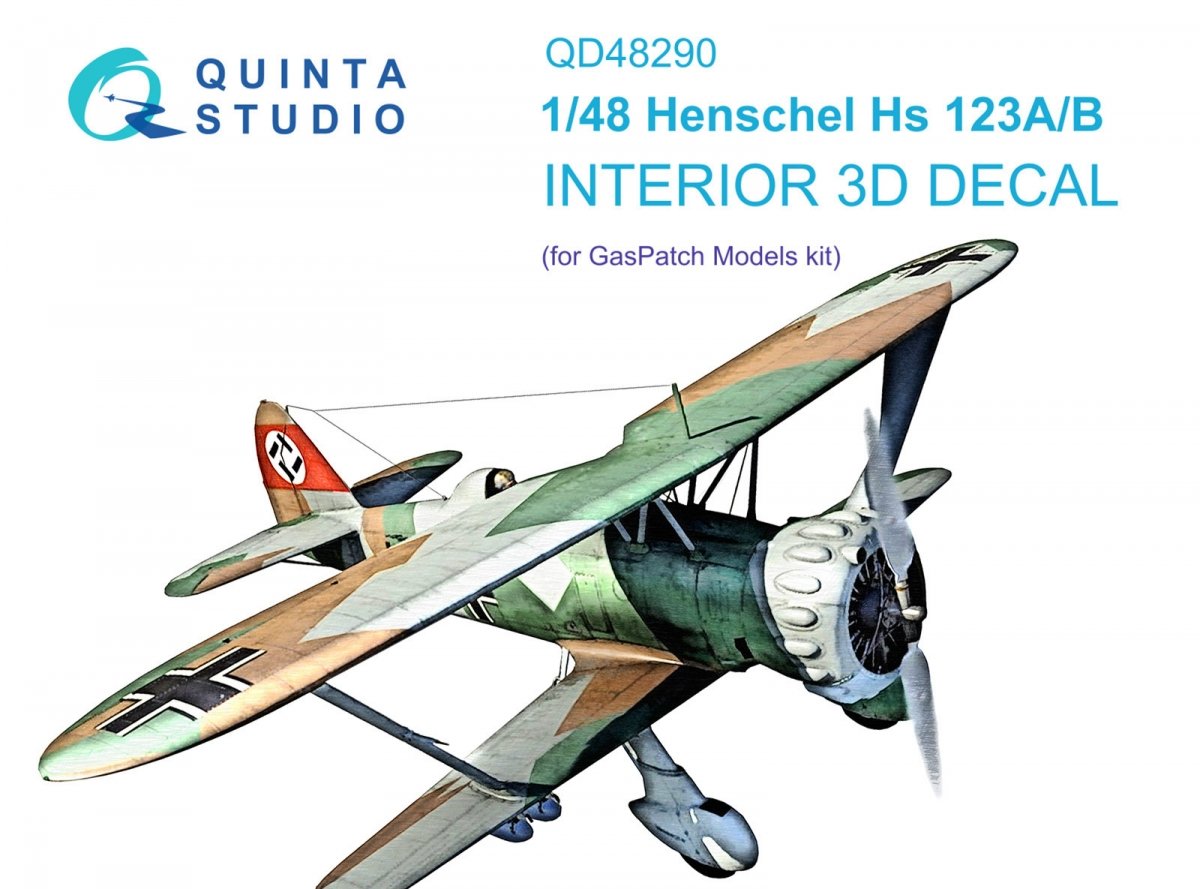 Quinta Studio QD48290 Henschel Hs 123A/B 3D-Printed &amp; colored Interior on decal paper (GasPatch models) 1/48