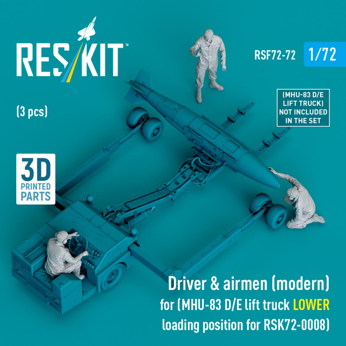 RESKIT RSF72-0072 Driver &amp;amp; airmen (modern) (3 pcs) (MHU-83 D/E lift truck LOWER loading position for RSK72-0008) (3D Printed) 1/72 – zdjęcie 3