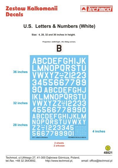 Techmod 48821 U.S. Letters &amp;amp; Numbers white 1/48