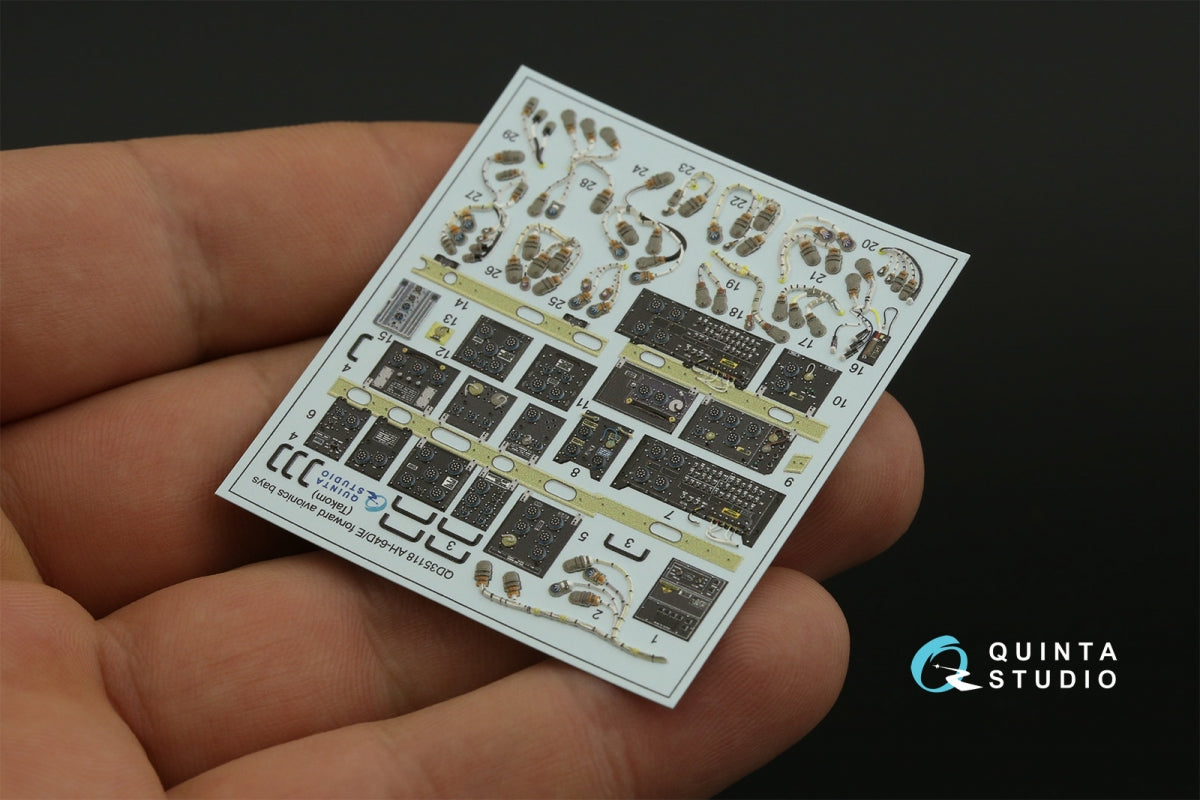 Quinta Studio QD35118 AH-64D Extended forward avionics bays 3D-Printed &amp;amp; coloured Interior on decal paper (Takom) 1/35 – immagine 6