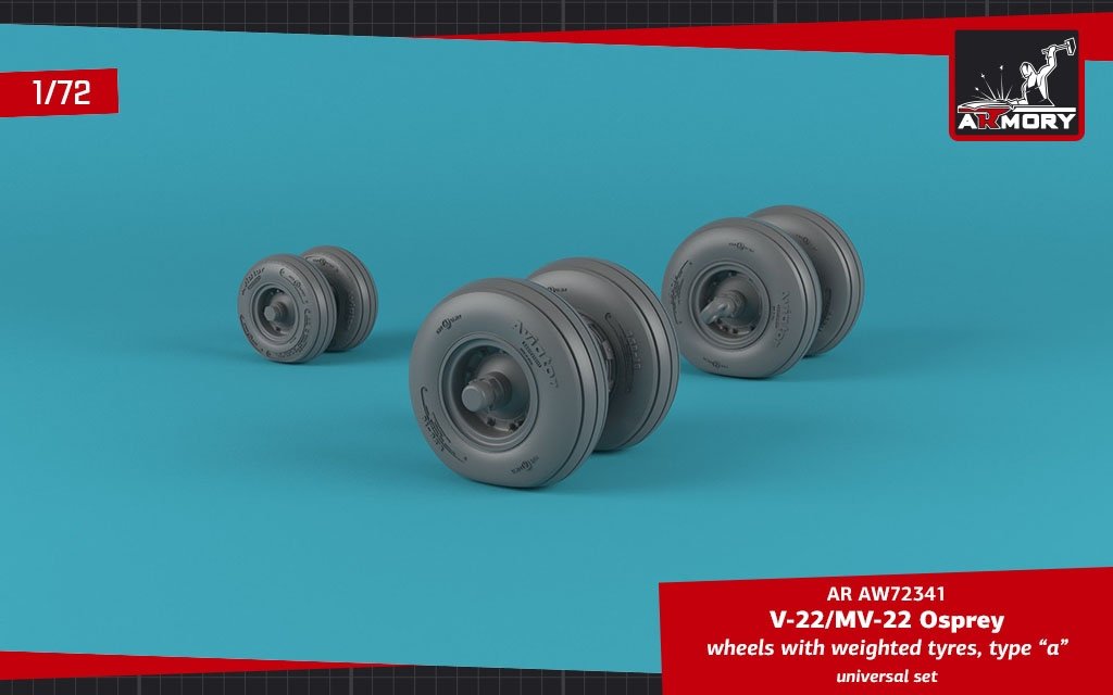 Armory Models AW72341 V-22/MV-22 Osprey wheels w/ weighted tires type “a” 1/72 – immagine 2