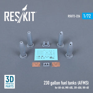 RESKIT RSU72-0226 230 GALLON FUEL TANKS (AFMS) FOR AH-64, MH-60L, UH-60A, HH-60 (2 PCS) (3D PRINTED) 1/72 – zdjęcie 2