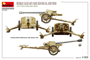 MiniArt 35400 Canon antichar allemand de 7,5 cm PAK 40. Production moyenne avec équipe d&amp;#39;artillerie de campagne 1/35  – image 6
