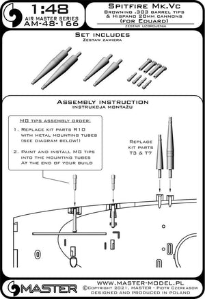 Master AM-48-166 Spitfire Mk. Vc - lufy działek Hispano 20mm w osłonach i końcówki luf Browning .303 (do modelu Eduarda) 1/48 – Bild 2