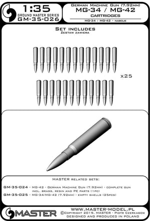 Master GM-35-026 MG-34/MG-42 (7.92mm) - naboje (25sztuk) 1/35 – immagine 3